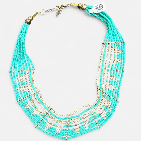 Jewelry - Tribal Sea beaded Bib Necklace Green and Gold